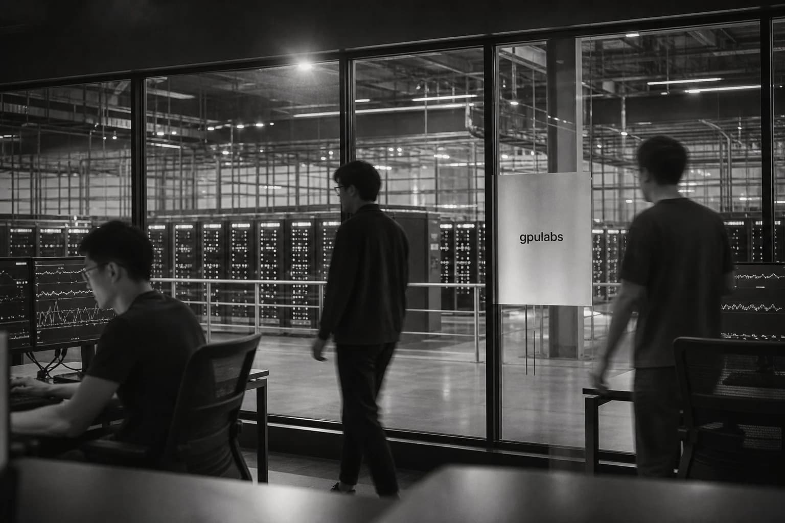 Network operations team overlooking the gpuLabs server hall